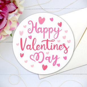 Happy Valentine's Day Elegantes Skript Rosa Herzen Runder Aufkleber