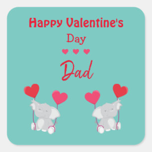 Happy Valentine's Day Elephant Quadratischer Aufkleber