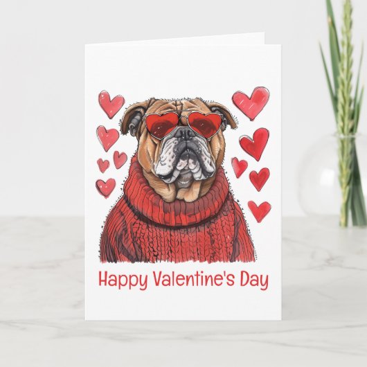 Happy Valentines Day English Bulldog Feiertagskarte (Vorderseite)