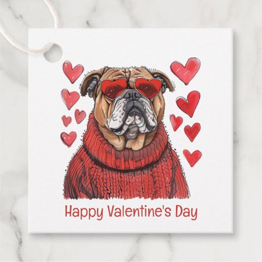 Happy Valentines Day English Bulldog Geschenkanhänger (Vorderseite)