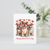 Happy Valentines Day English Bulldog Postkarte (Stehend Vorderseite)