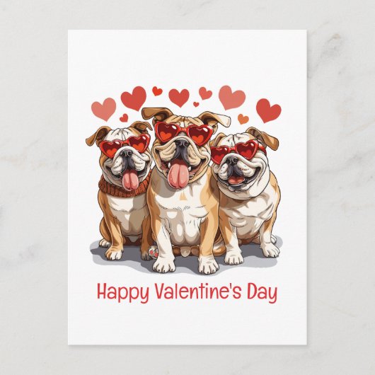 Happy Valentines Day English Bulldog Postkarte (Vorderseite)