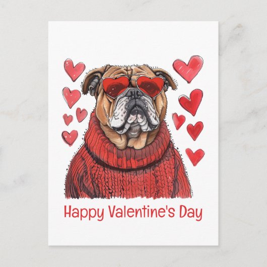 Happy Valentines Day English Bulldog Postkarte (Vorderseite)