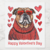Happy Valentines Day English Bulldog Weinetikett (Einzelnes Label)