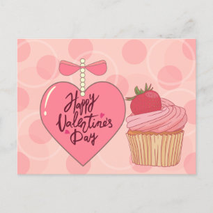Happy Valentine's Day Erdbeere Cupcake Postkarte