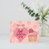 Happy Valentine's Day Erdbeere Cupcake Postkarte (Stehend Vorderseite)