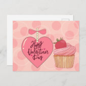 Happy Valentine's Day Erdbeere Cupcake Postkarte (Vorne/Hinten)