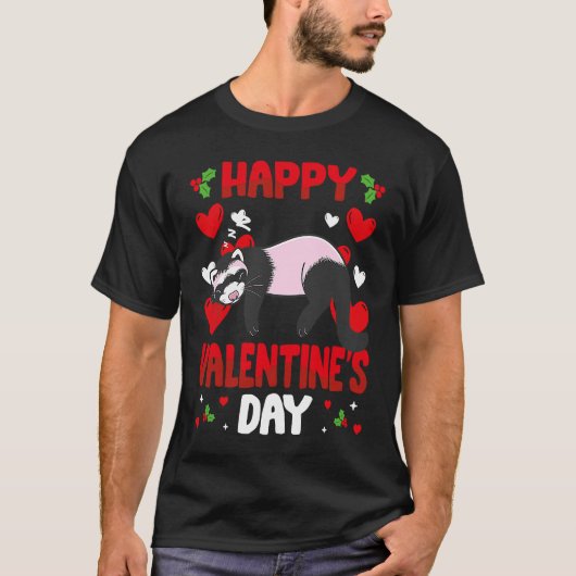 Happy Valentines Day Ferrets Heart Love Animal T-Shirt (Vorderseite)