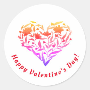 Happy Valentines Day   Floral Heft Round Sticker