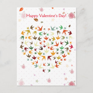 Happy Valentine's Day Flying Birds Colorful Heart Feiertagspostkarte