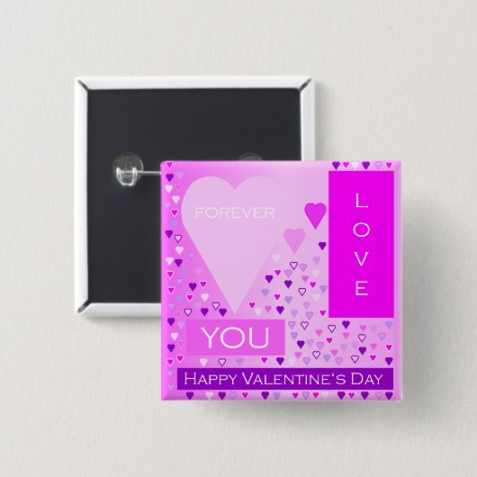 Happy Valentine's Day Forever Love Hört rosa Button (Vorne & Hinten)