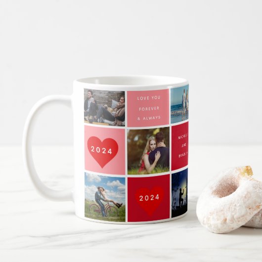 Happy Valentines Day Foto Grid Couples Kaffeetasse (Mit Donut)