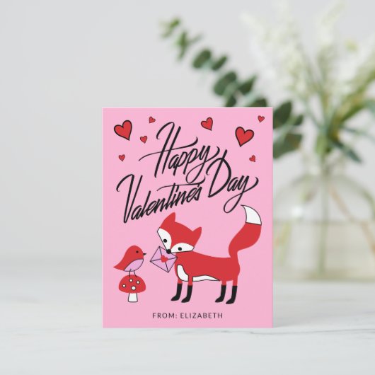 HAPPY VALENTINE'S DAY Fox & Bird Friend (Stehend Vorderseite)