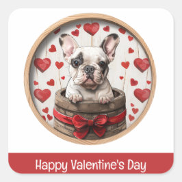 Happy Valentines Day French Bulldog Quadratischer Aufkleber