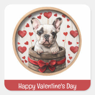 Happy Valentines Day French Bulldog Quadratischer Aufkleber