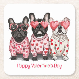 Happy Valentines Day French Bulldog Rechteckiger Pappuntersetzer