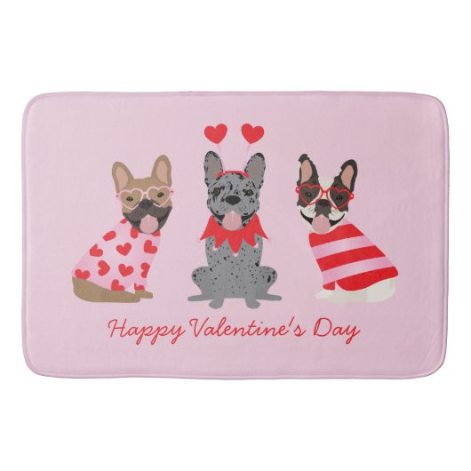 Happy Valentines Day French Bulldogs Badematte (Vorderseite)