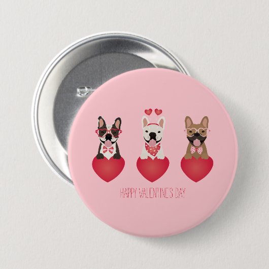 Happy Valentines Day French Bulldogs Button (Vorne & Hinten)