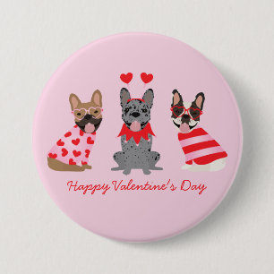 Happy Valentines Day French Bulldogs Button