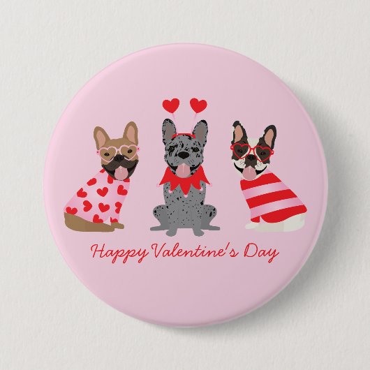 Happy Valentines Day French Bulldogs Button (Vorderseite)