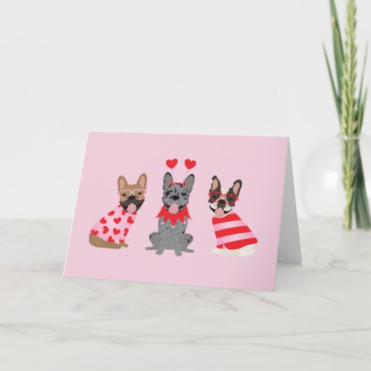 Happy Valentines Day French Bulldogs Feiertagskarte (Vorderseite)