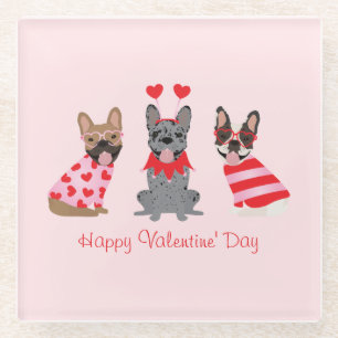 Happy Valentines Day French Bulldogs Glasuntersetzer