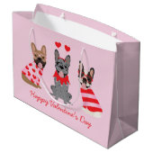 Happy Valentines Day French Bulldogs Große Geschenktüte (Rückseite Schrägansicht)