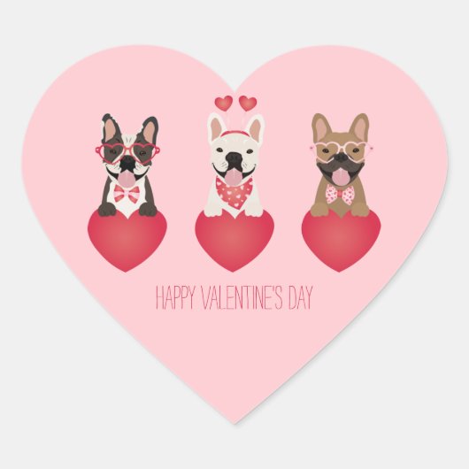 Happy Valentines Day French Bulldogs Herz-Aufkleber (Vorderseite)