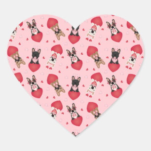 Happy Valentines Day French Bulldogs Herz-Aufkleber
