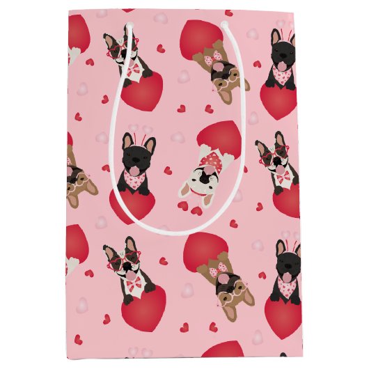 Happy Valentines Day French Bulldogs Mittlere Geschenktüte (Vorderseite)