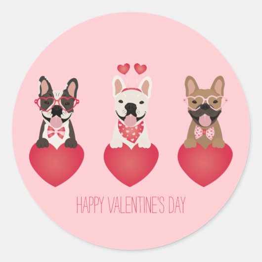 Happy Valentines Day French Bulldogs Runder Aufkleber (Vorderseite)
