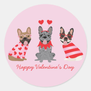 Happy Valentines Day French Bulldogs Runder Aufkleber