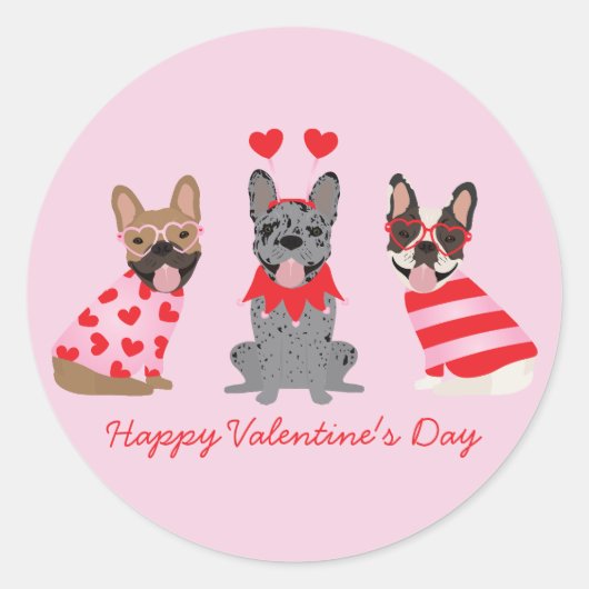 Happy Valentines Day French Bulldogs Runder Aufkleber (Vorderseite)