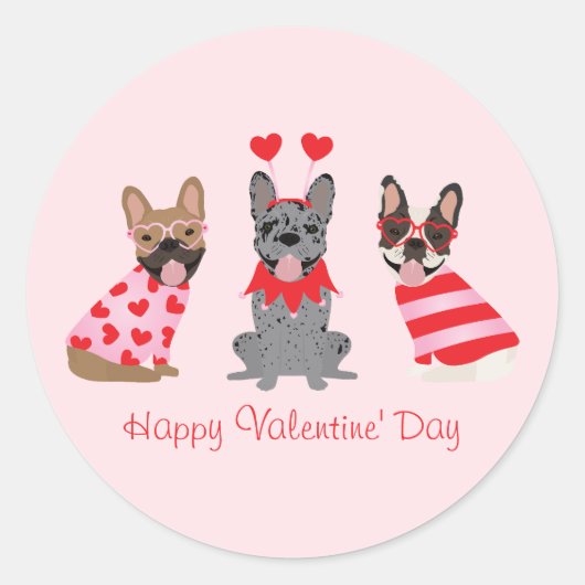 Happy Valentines Day French Bulldogs Runder Aufkleber (Vorderseite)