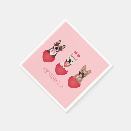 Happy Valentines Day French Bulldogs Serviette (Ecke)