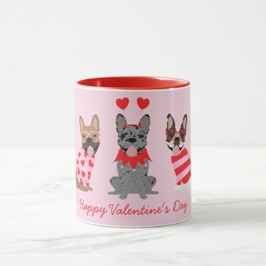 Happy Valentines Day French Bulldogs Tasse (Zentrum)