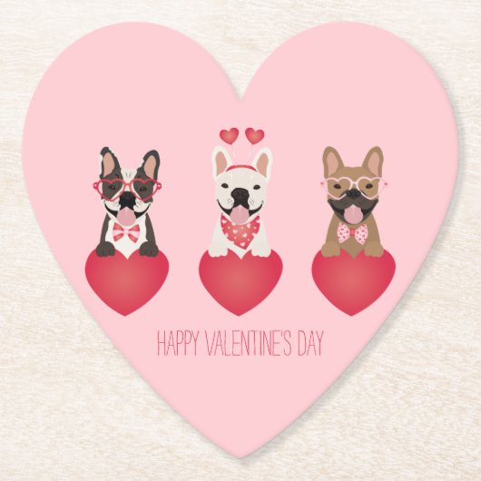 Happy Valentines Day French Bulldogs Untersetzer (Vorderseite)
