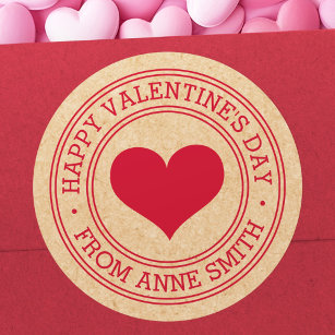 Happy Valentine's Day from Name Kraft Paper Look Runder Aufkleber