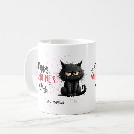 Happy Valentines Day Funny Black Cat Kaffeetasse (Vorderseite Links)