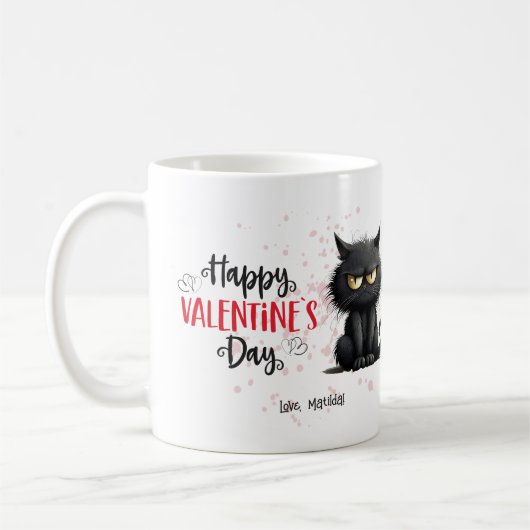 Happy Valentines Day Funny Black Cat Kaffeetasse (Links)