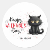 Happy Valentines Day Funny Black Cat Runder Aufkleber (Vorderseite)