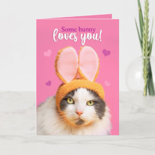 Happy Valentine's Day Funny Cat in Bunny Ears Feiertagskarte