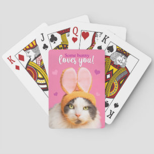 Happy Valentine's Day Funny Cat in Bunny Ears Spielkarten