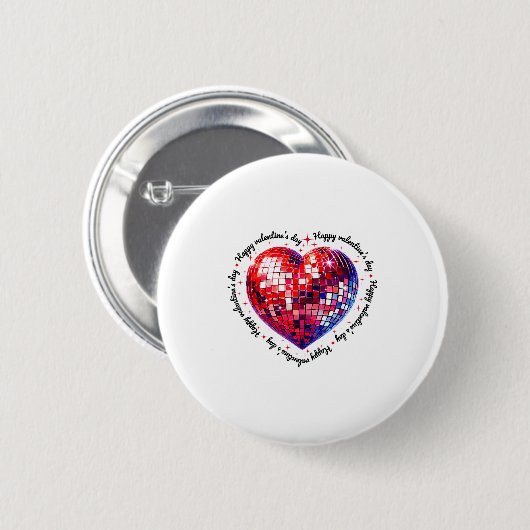 Happy Valentine's Day Funny Coquette Red Disco Bal Button (Vorne & Hinten)