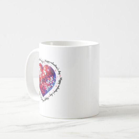 Happy Valentine's Day Funny Coquette Red Disco Bal Kaffeetasse (Vorderseite Links)