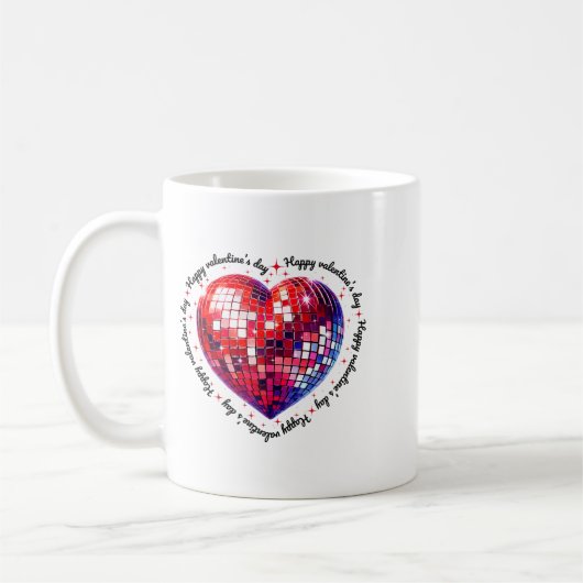 Happy Valentine's Day Funny Coquette Red Disco Bal Kaffeetasse (Links)