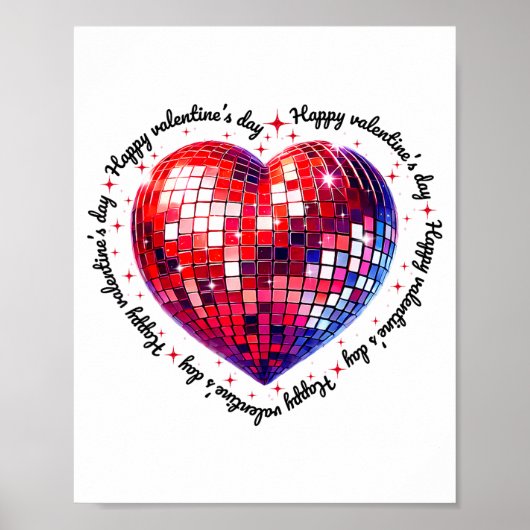 Happy Valentine's Day Funny Coquette Red Disco Bal Poster (Vorne)