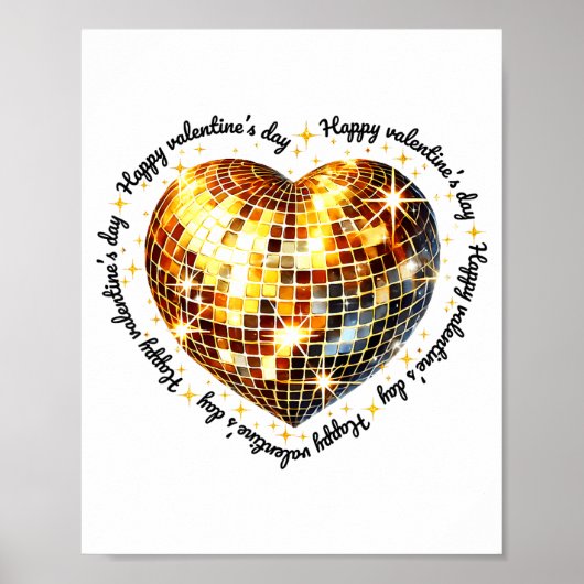 Happy Valentine's Day Funny Gold Coquette Disco Ba Poster (Vorne)