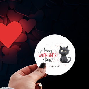 Happy Valentines Day Funny Pub Black Cat Runder Aufkleber