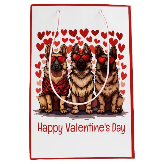Happy Valentines Day German Shepherd Dogs Mittlere Geschenktüte (Vorderseite)